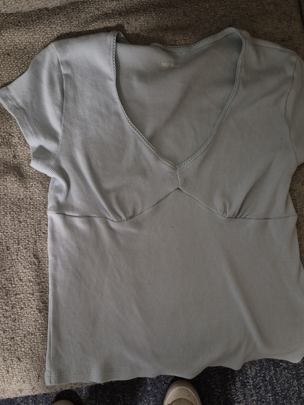 Aeropostale Light Blue Ribbed V-Neck Short Sleeve Tee